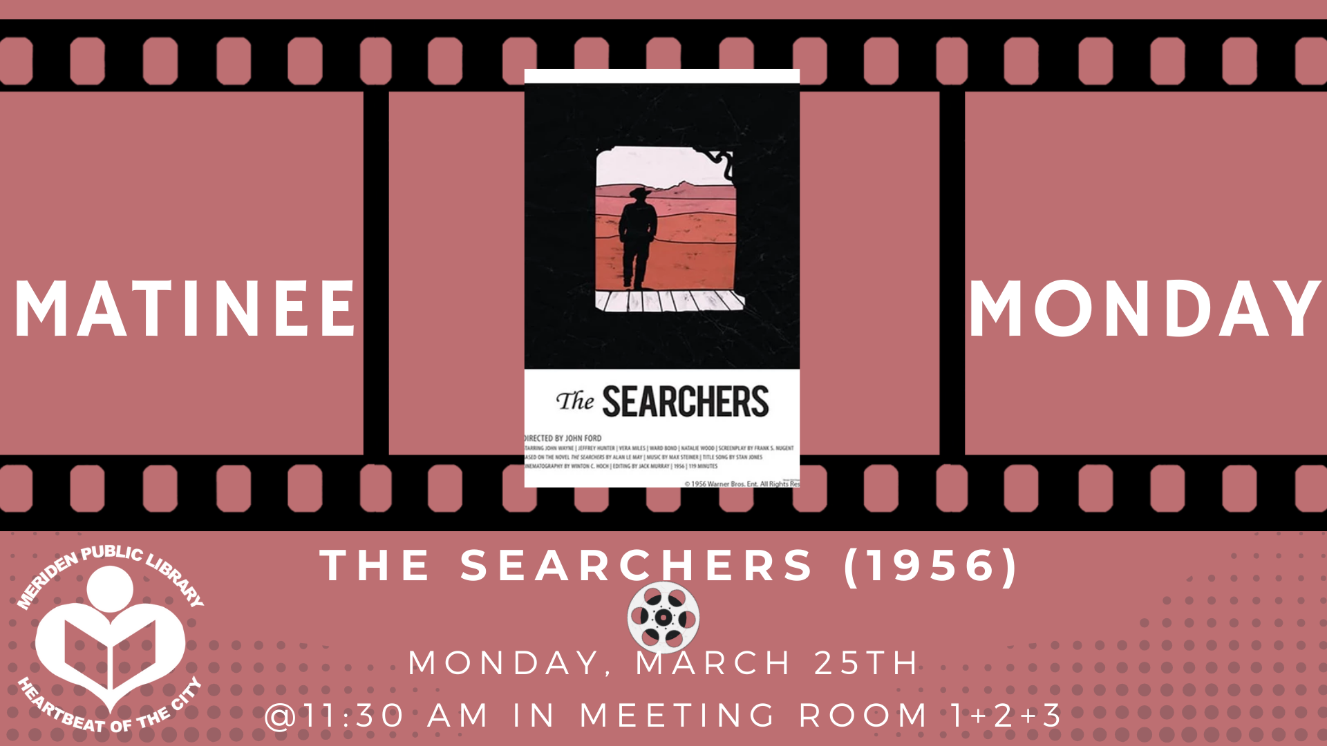 The Searcher's film poster in between a roll of film in center screen