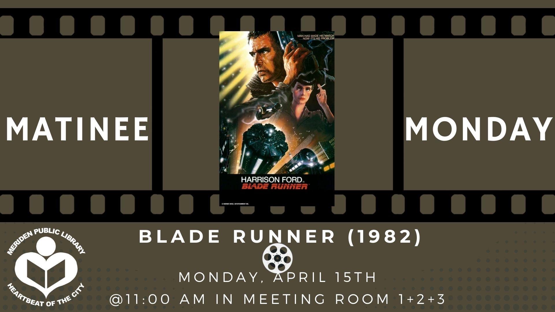 Blade Runner movie poster located between black and white film reel